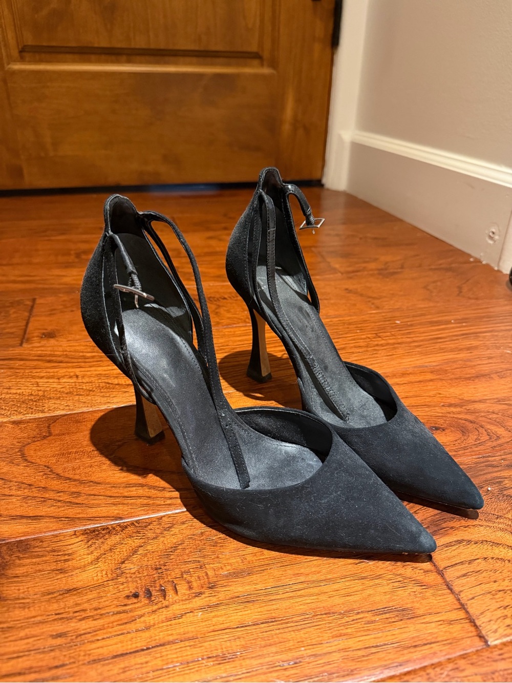 Marc Fisher Black Suede Pointed-Toe Ankle-Strap Heels